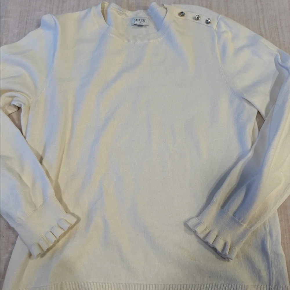 J. Crew Ivory Ruffle Rhinestone Sweater